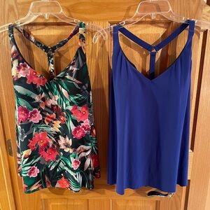 Aqua Green Floral and Blue Swim Tops